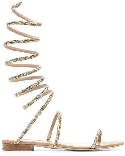 Rene Caovilla Gold Supercleo Low Sandal With Crystals - White