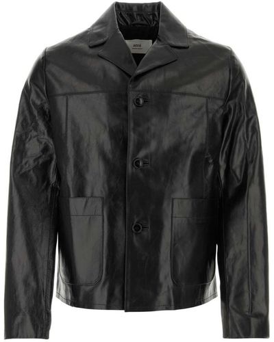 Ami Paris Leather Jackets - Black