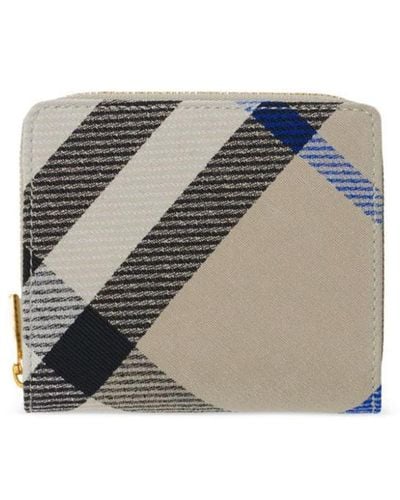 Burberry Checkered Leather Wallet - Gray
