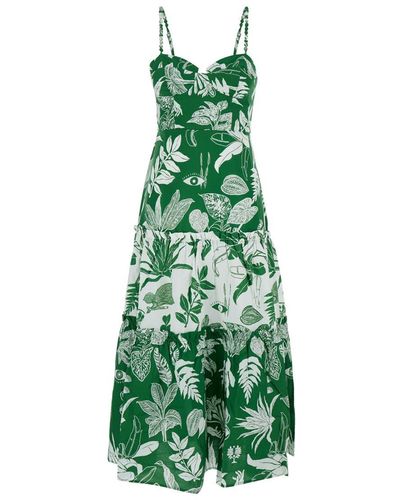 FARM Rio Midi Dress With Forest Print - Green