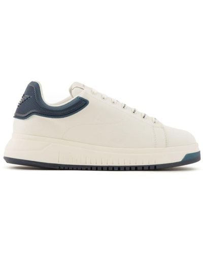 Emporio Armani Leather Sneakers With Semi-transparent Back And Knurled Sole - White