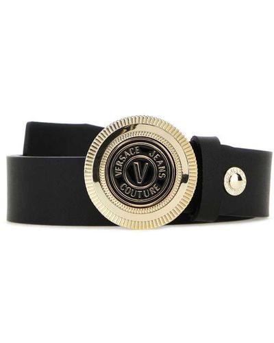 Versace Jeans Couture V910196 Plain Black Silver Buckle Leather Belt