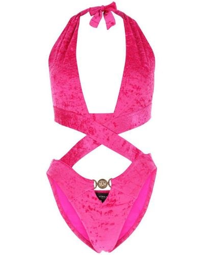 Versace Pink Velour One-piece Swimsuit