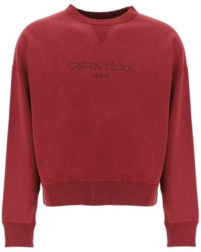 Maison Margiela Reverse Logo Sweatshirt With Hood - Red