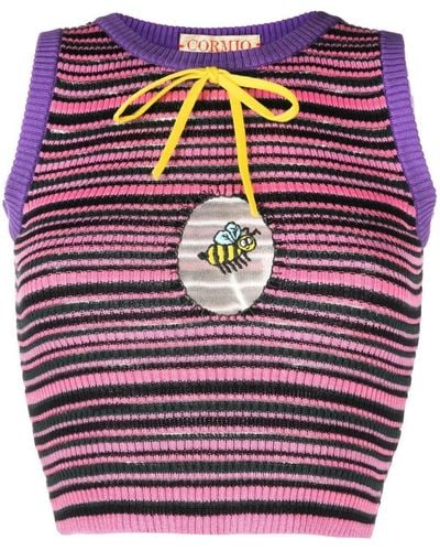 Cormio Mini Stripes Knit Top With Oblo` - Blue