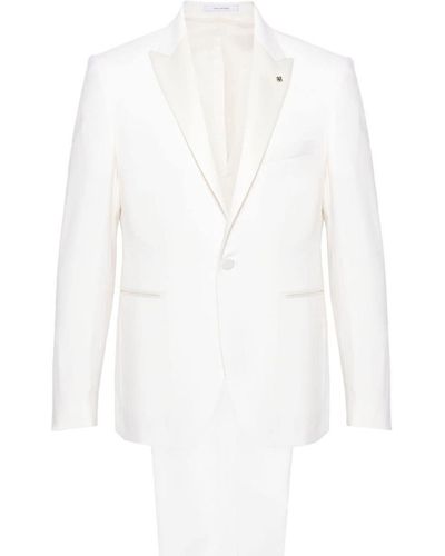 Tagliatore Single-Breasted Virgin Wool Suit With Brooch - White