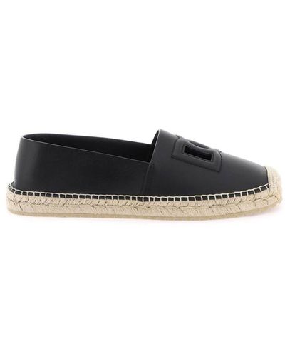 Dolce & Gabbana Leather Espadrilles With Dg Logo And - Black