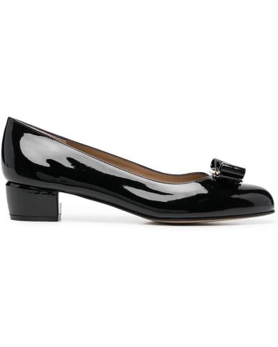 Ferragamo Vara Bow Patent Court Shoes - Black