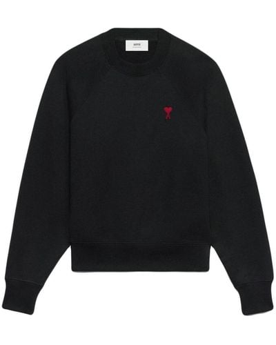 Ami Paris Logo-embroidered Organic-cotton Sweatshirt - Black