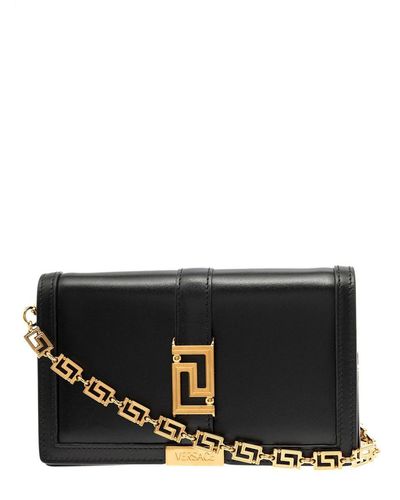 Versace Black And Gold Greca Goddes Shoulder Bag Woman