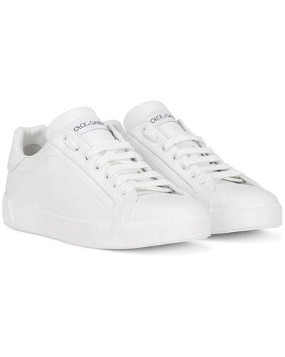 Dolce & Gabbana Portofino Logo-embossed Leather Low-top Sneakers - White