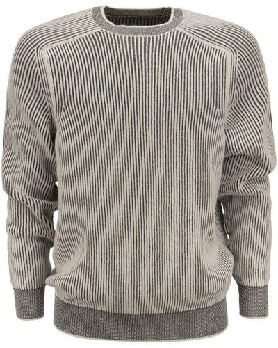 Sease Dinghy - Ribbed Cashmere Reversible Crew Neck Sweater - Grey