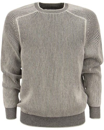 Sease Dinghy - Ribbed Cashmere Reversible Crew Neck Sweater - Gray