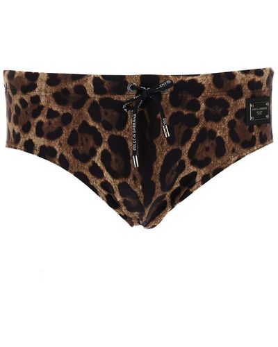 Dolce & Gabbana All-Over Leopard Print Swimsuit Briefs - Black