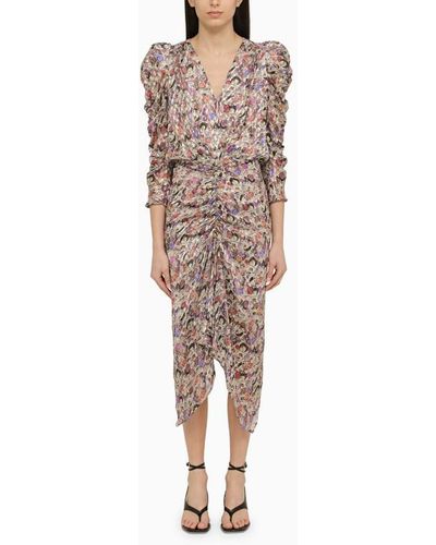 Isabel Marant Multicoloured Silk Blend Midi Dress With Draping - Brown