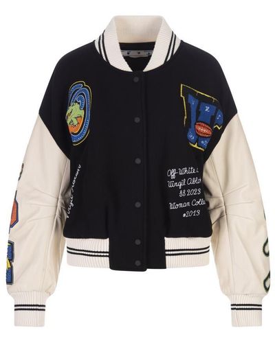 Off-White c/o Virgil Abloh And White Varsity Jacket With Applications - Blue