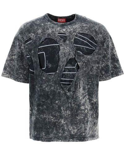DIESEL Destroyed T-Shirt With Peel - Gray