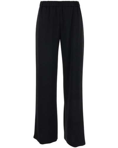 Plain Black Relaxed Pants With Elastic Waistband In Fabric Woman