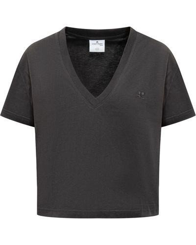 Courreges Courreges Cropped T-Shirt V-Neck - Black