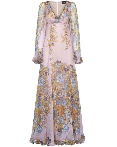 Etro Print Silk Long Dress - Pink