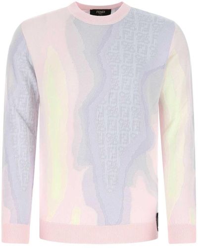 Fendi Embroidered Cotton Blend Sweater - White