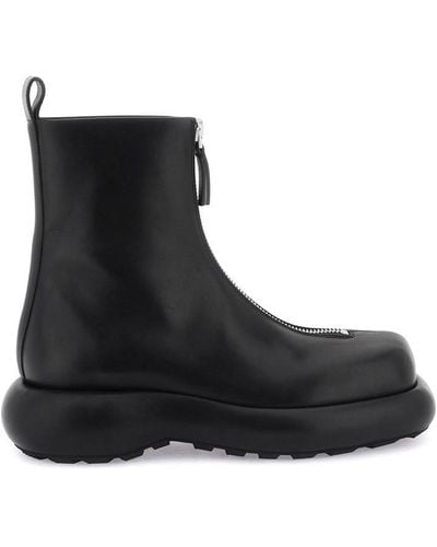Jil Sander Zippered Leather Ankle Boots - Black