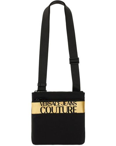 Versace Logo Printed Zipped Shoulder Bag - Black