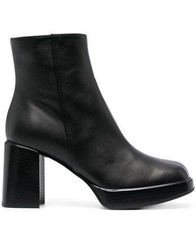 Tod's Leather 80mm Square Toe Boots. - Black