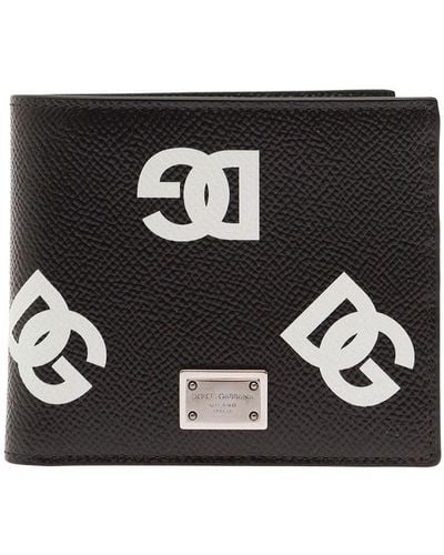 Dolce & Gabbana Calfskin Wallet With Coin Pocket And All-over Dg Print - Black