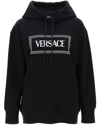 Versace Hoodie With Logo Embroidery - Black