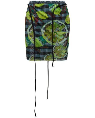OTTOLINGER Wrap Skirt With Branded Band And Lemon Print In Mesh - Green
