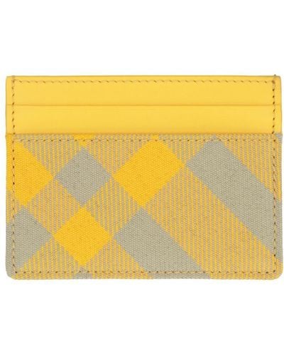 Burberry Leather And Checked Fabric Card Holder - Yellow