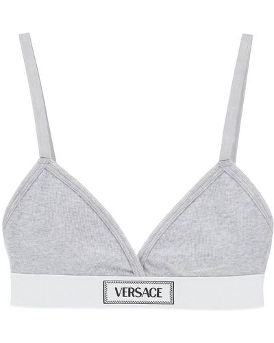 Versace '90S Logo Ribbed Bralette - Gray