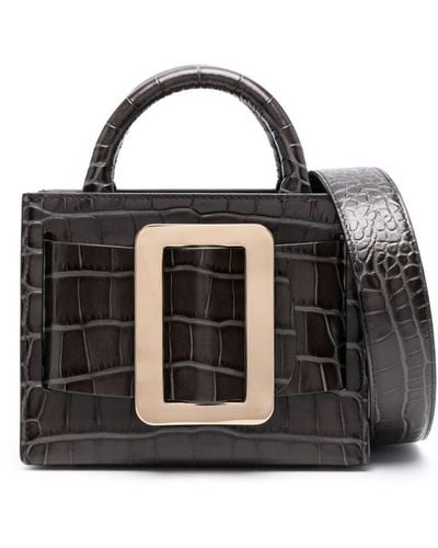 Boyy Bobby 18 Croco Embossed Leather Handbag - Black