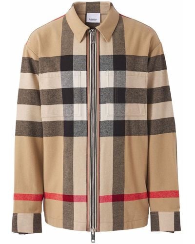Burberry Check Wool-blend Over Shirt - Brown