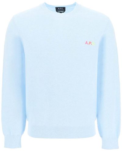 A.P.C. Martin Pullover With Logo Embroidery Detail - Blue