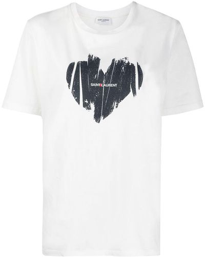 Saint Laurent White And Black Heart T-shirt