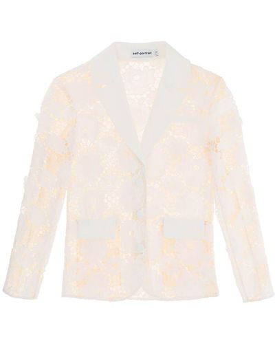 Self-Portrait Cotton Floral Lace Jacket - White