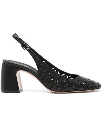 Emporio Armani Perforated Leather Slingback Court Shoes - Black