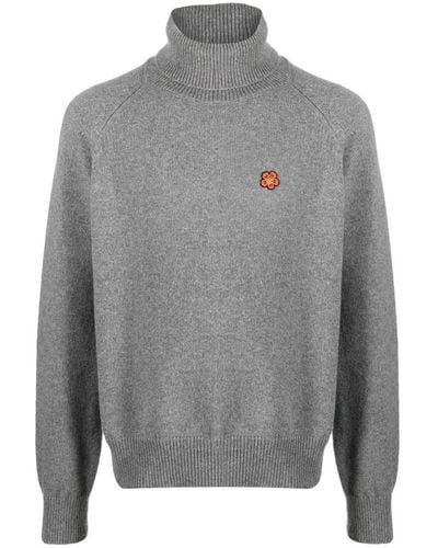KENZO Wool Turtleneck Sweater With Boke Flower - Gray