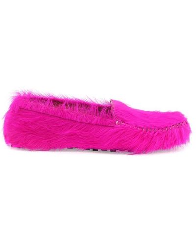 Marni Long-Haired Leather Moccasins In - Pink