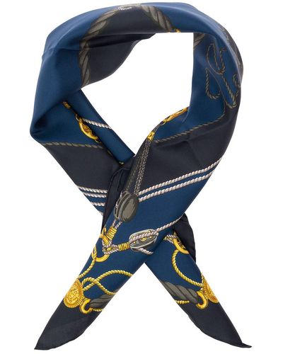 Versace Blue Scarf With Nautic Print In Silk Man