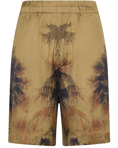 Laneus Viscose Bermuda Shorts With Palm Print - Natural