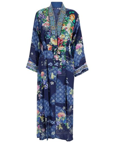 Johnny Was Kimono With Floral Print - Blue