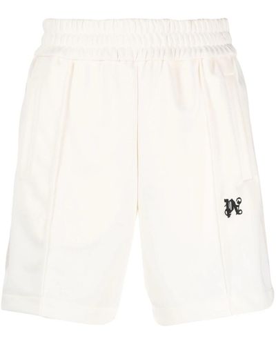 Palm Angels Striped Sports Shorts With Embroidery - Natural