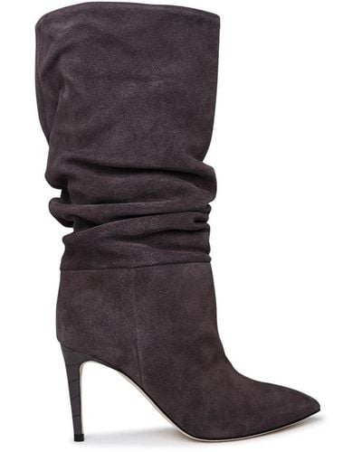 Paris Texas Slouchy 85 Gray Suede Boots - Black