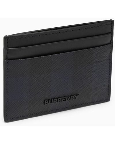 Burberry Navy Blue Card Holder With Check Motif - Black