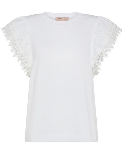 Twin Set Cotton T-Shirt With Short Sleeves And Embroidery - White
