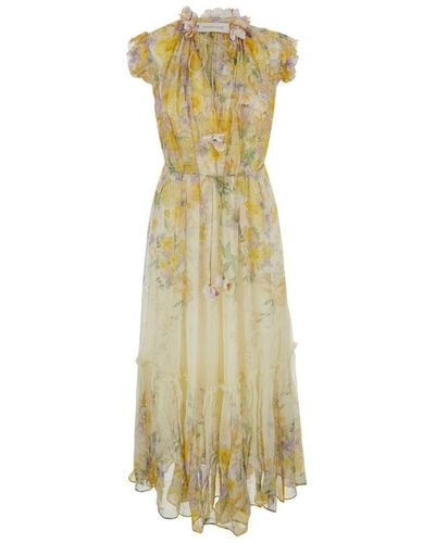 Zimmermann Long Dress With Floral Print - Metallic
