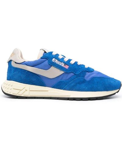 Autry Reelwind Low Sneakers In Electric Blue Nylon And Suede